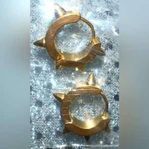 Brand new 18K gold over plated stainless steel spike hoop earrings yellow